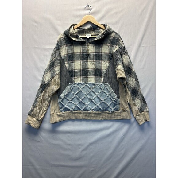 BKE Buckle Henley Pullover Hoodie Plaid Textured Women’s Large - Picture 3 of 12